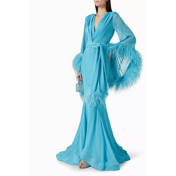 Bronx and Banco Geisha V Neck Gown in Teal X-Large New Womens Long Maxi Dress - Picture 16 of 16